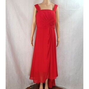 New Bridesmaid Special Occ (16W) Red Chiffon Sleeveless Pleated High-Low Dress